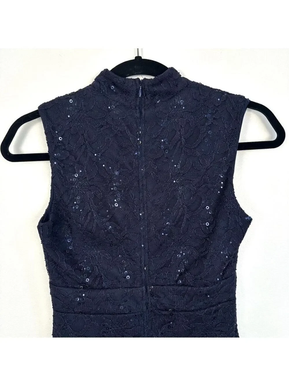 Jess Wright Sequin Floral Lace High Neck Pencil Dress Womens Size 4 (UK 8) - Picture 6 of 9